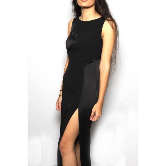 Versace 2016 Black Maxi Slit Swavorski Satin Dress Sz 40 - Picture 6 of 6